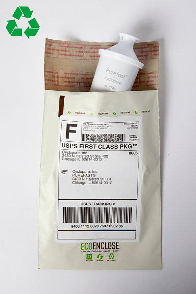 Prepaid label for used filter return program.